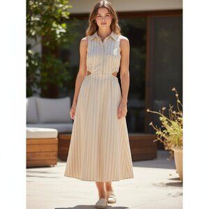 NWT Sovere Shift Cotton Midi Dress in Natural Size Small